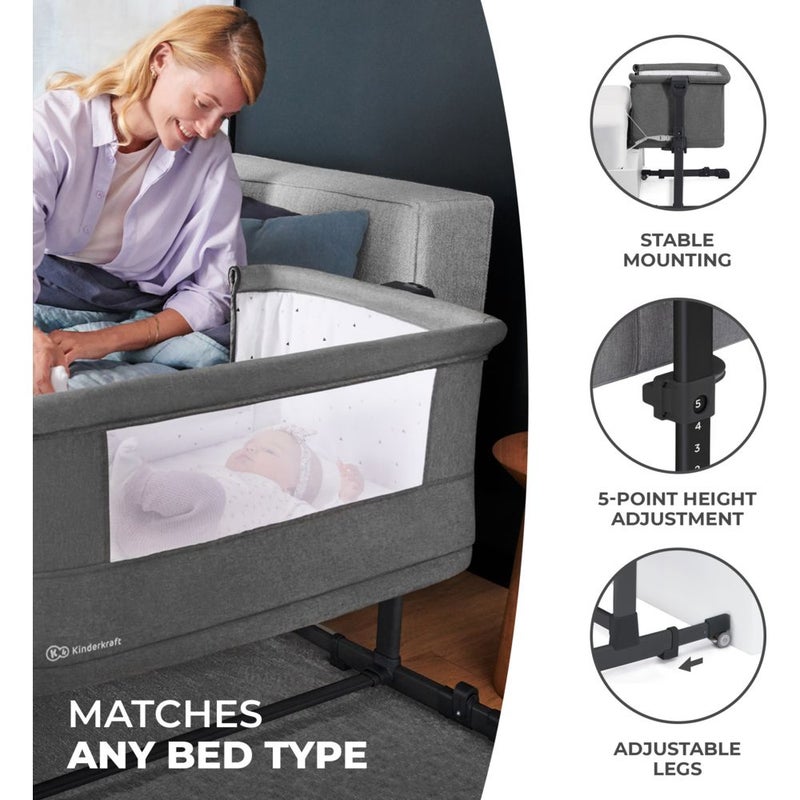Kinderkraft - Neste Grow 3-In-1 Co-Sleeper Cot - Dark Grey - Image 3