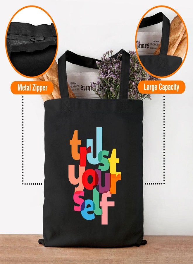 Goelite Trust Yourself Tote Bag For Women With Zipper | Canvas Cloth Totes Suitable For Grocery, Shopping, Girls College And Daily Use | Aesthetic Stylist Look Travel Handbag For Multipurpose Use - Image 3