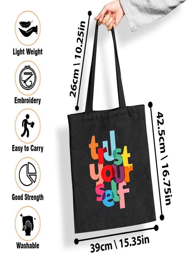 Goelite Trust Yourself Tote Bag For Women With Zipper | Canvas Cloth Totes Suitable For Grocery, Shopping, Girls College And Daily Use | Aesthetic Stylist Look Travel Handbag For Multipurpose Use - Image 2