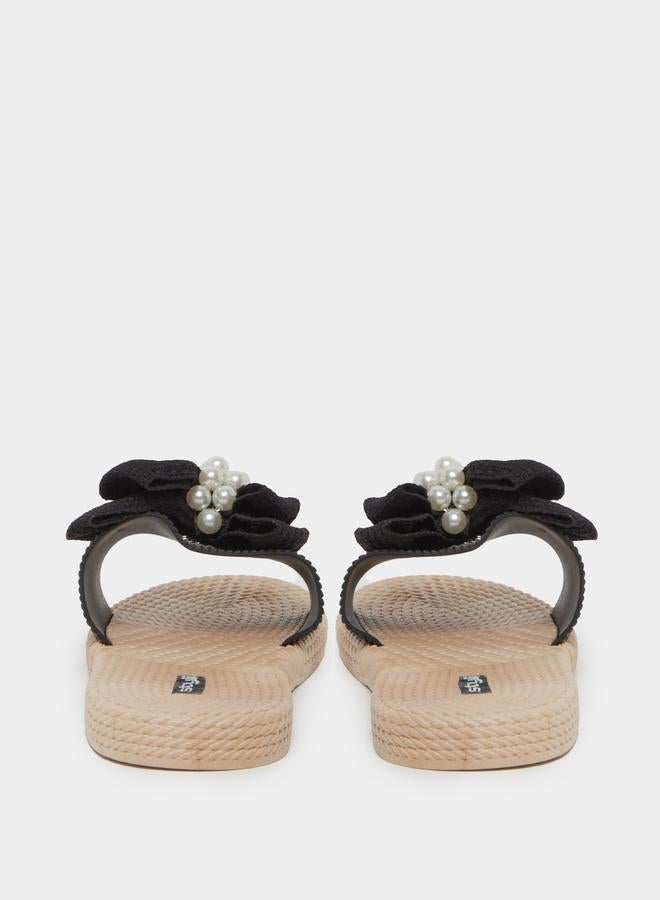 Styli Women Black Bow Detail Flat Sandals - Image 4