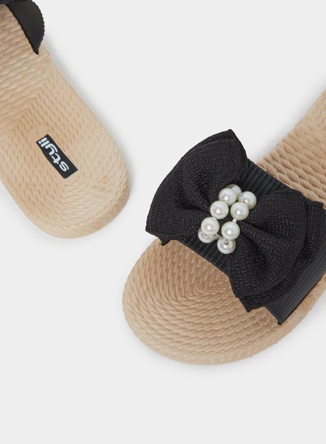 Styli Women Black Bow Detail Flat Sandals - Image 3