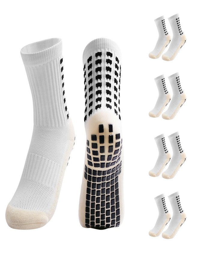 Yufree Youth Grip Soccer Socks - Boys and Girls Athletic Sport Socks for Baseball Football Basketball Hockey Rugby 4 Pcs (White) - Image 1