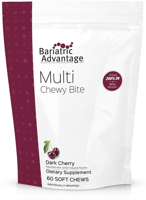 Multi Chewy Bite - Soft Chew Multivitamin for Bariatric Surgery Patients - Chewable Multivitamin with Folic Acid, Vitamin D3 & More - Dark Cherry Flavor - 60 Count
