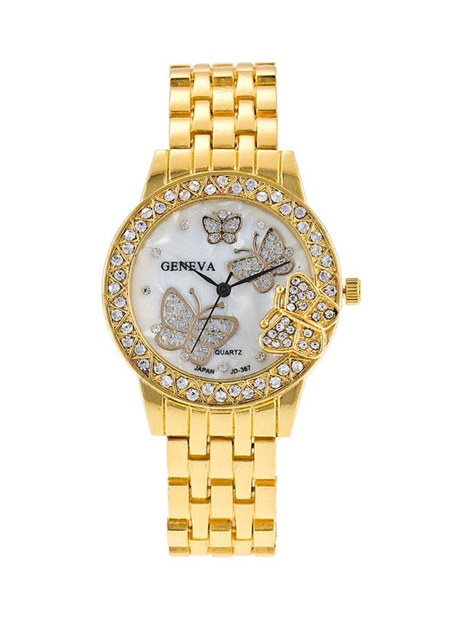 جنيفا ساعة كريستال فراشة مقاومة للماء معصم كوارتز تناظري ساعات مجوهرات لأزياء النساء فستان غير عادي (ذهبي) - Image 5