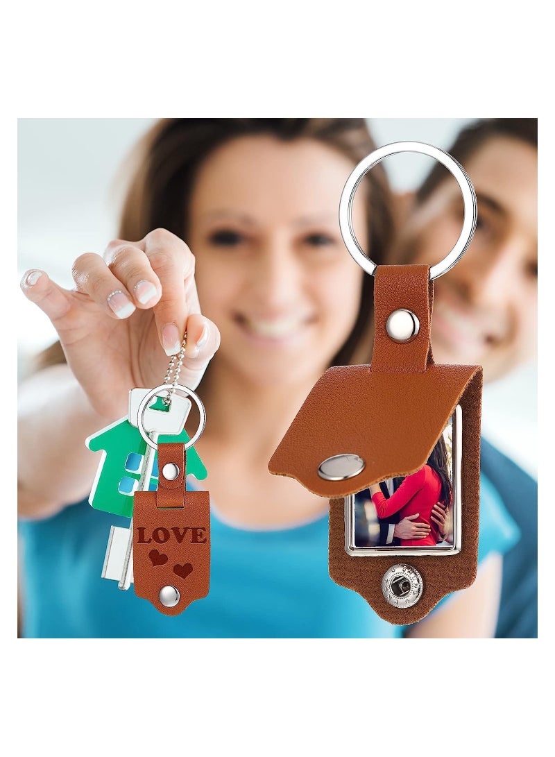 KASTWAVE Leather Picture Keychain, 1.18 x 0.95 inch Personalized Engraving Text Anti-Lost Keychain for DIY Engraving Gifts Memorial Photo Text, 10 Pcs (Brown) - Image 2