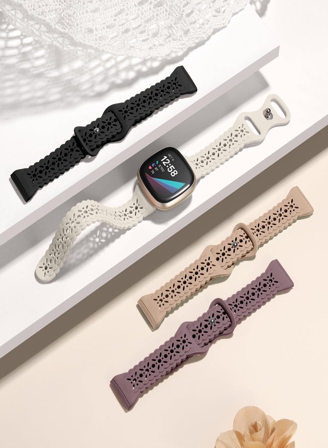 Dirrelo 4 pack Lace Silicone Band Compatible with Fitbit Versa 3 Bands Women/Versa 4 Bands, Ultrathin Hollow-out Sport Strap Replacement Wristbands for Fitbit Sense/Sense 2 / Versa 3 /Versa 4 Watch - Image 3
