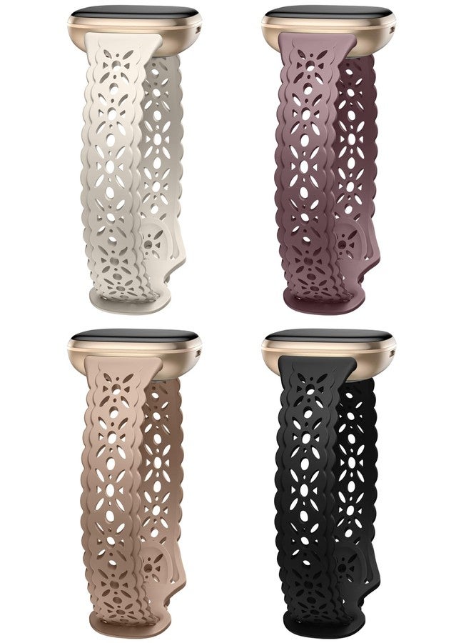 Dirrelo 4 pack Lace Silicone Band Compatible with Fitbit Versa 3 Bands Women/Versa 4 Bands, Ultrathin Hollow-out Sport Strap Replacement Wristbands for Fitbit Sense/Sense 2 / Versa 3 /Versa 4 Watch - Image 1