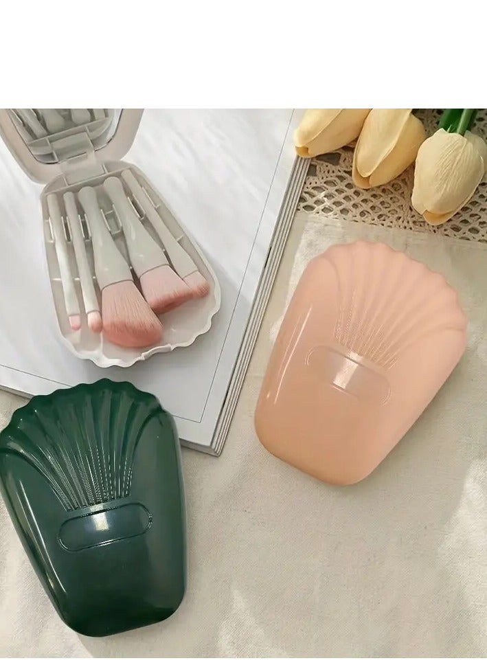 5PCS Shell Design Make Up Foundation Brushes Box Cosmetic Handheld Mirror Brush Makeup Soft Concealer Cosmetic Set Brushes Tool Foundation, Blush, Concealer, Makeup Brushes Kit with Travel Case - Image 2