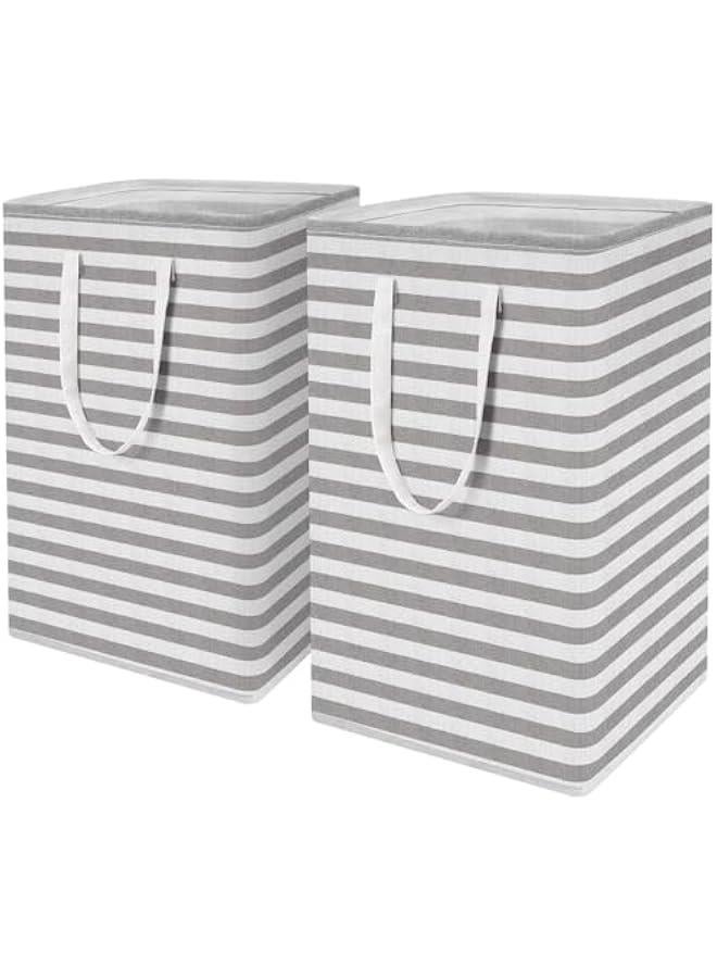 HOOKOR 2-Pack Large Laundry Basket, Waterproof, Freestanding Laundry Hamper, Collapsible Tall Clothes Hamper with Extended Handles for Clothes Toys in the Dorm and Family (Grey) - Image 1