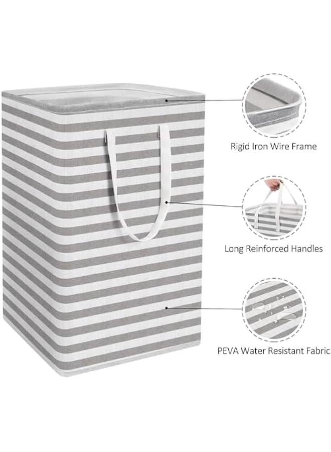 HOOKOR 2-Pack Large Laundry Basket, Waterproof, Freestanding Laundry Hamper, Collapsible Tall Clothes Hamper with Extended Handles for Clothes Toys in the Dorm and Family (Grey) - Image 2
