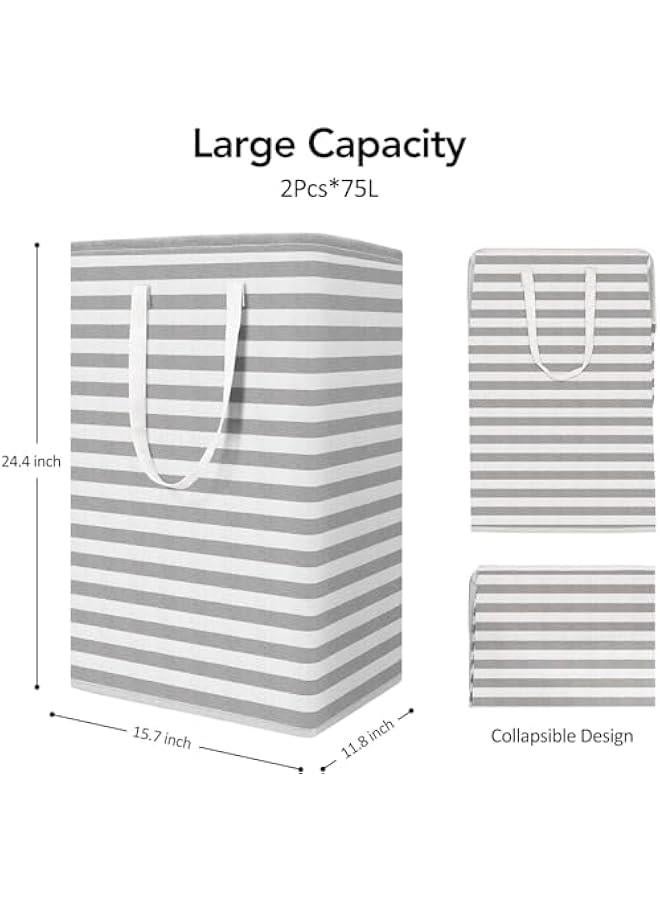 HOOKOR 2-Pack Large Laundry Basket, Waterproof, Freestanding Laundry Hamper, Collapsible Tall Clothes Hamper with Extended Handles for Clothes Toys in the Dorm and Family (Grey) - Image 3