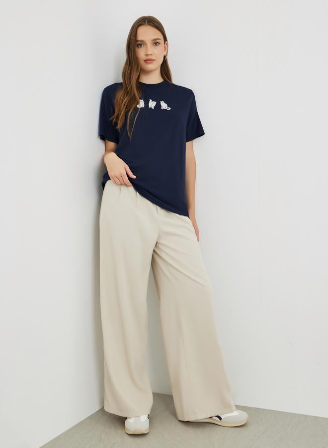 Take Two Embroidered Oversized Round Neck T-Shirt - Image 2