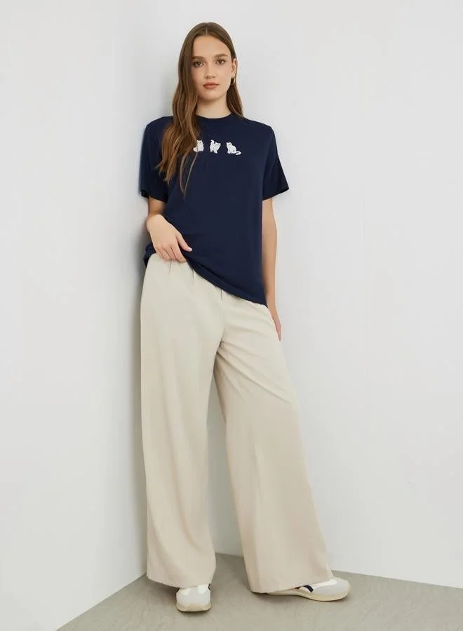 Take Two Embroidered Oversized Round Neck T-Shirt