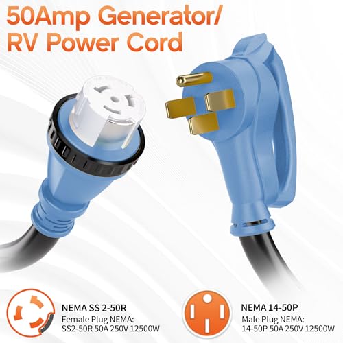 Deeklify 25FT 50 Amp Generator Cord, NEMA 14-50P/SS2-50R Heavy-Duty 4 Conductors Cable, Pure Copper STW RV Extension Cord, Female Plug with Twist Lock, Suitable for RV or Camper, ETL Listed - Image 2
