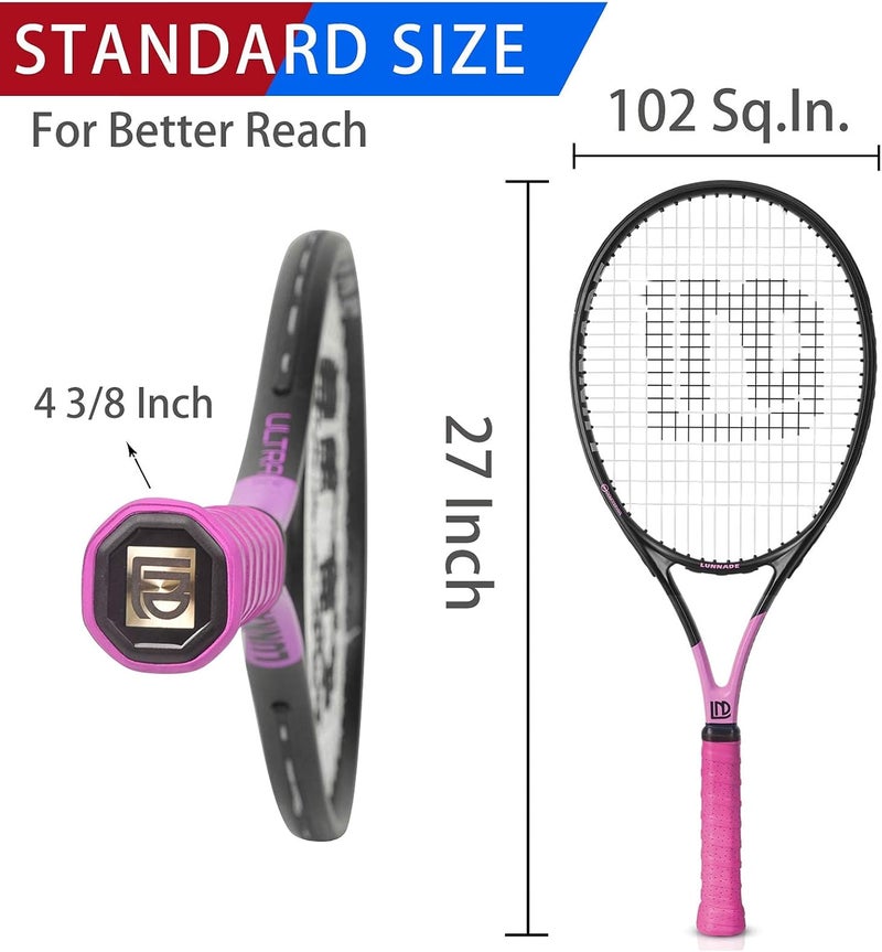 LUNNADE Adults Tennis Racket 27 Inch, Shockproof Carbon Fiber Tennis Racquet Light-Weight, Pre-Strung and Regrip, Suitable for Beginners to Intermediate Players - Image 3
