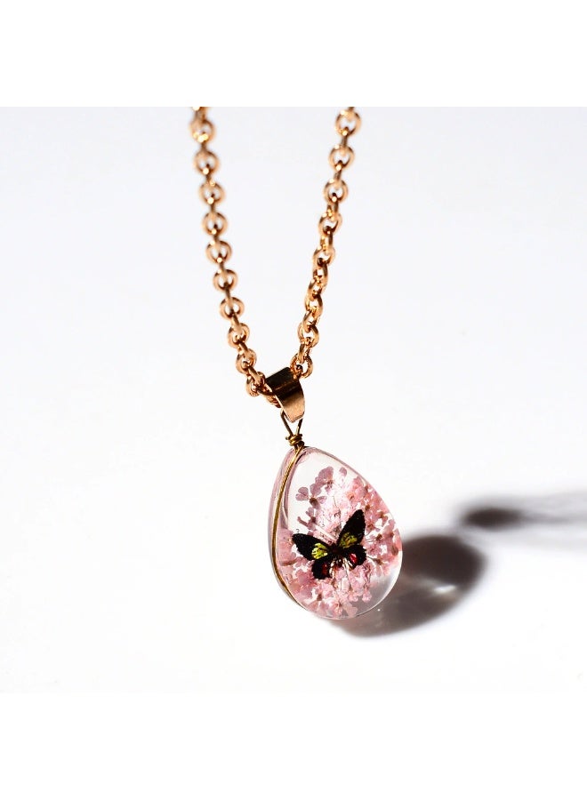 Goolsky Real Flower Pendant Necklace – Dried Floral Crystal Teardrop Glass Choker for Women, Bohemian Style - Image 4