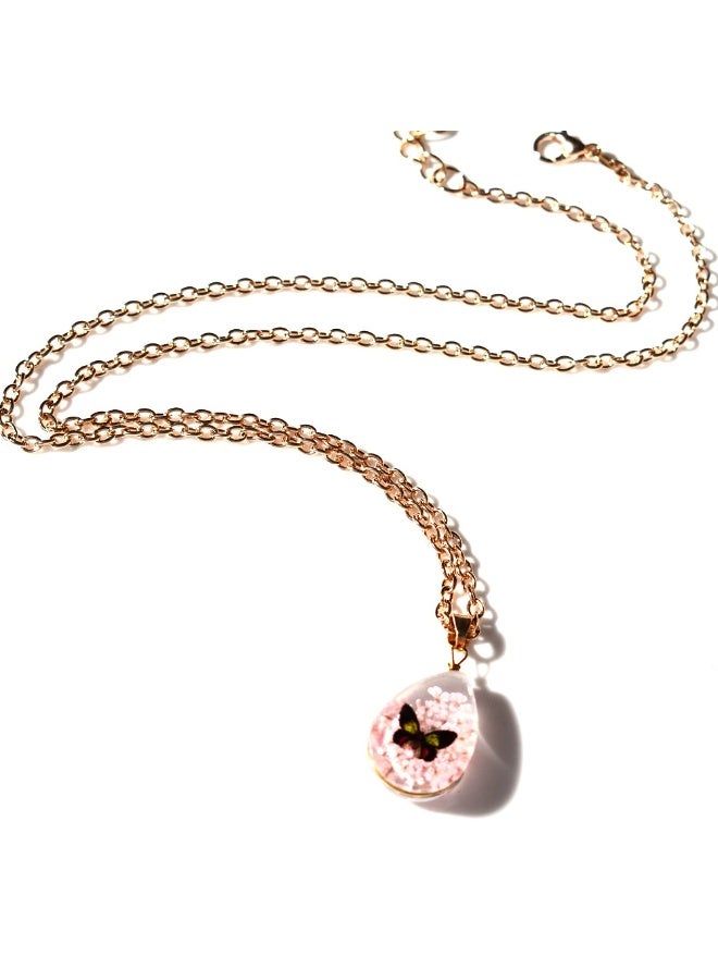 Goolsky Real Flower Pendant Necklace – Dried Floral Crystal Teardrop Glass Choker for Women, Bohemian Style - Image 2