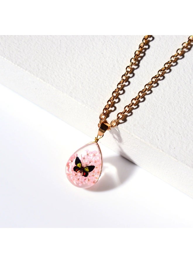 Goolsky Real Flower Pendant Necklace – Dried Floral Crystal Teardrop Glass Choker for Women, Bohemian Style - Image 5