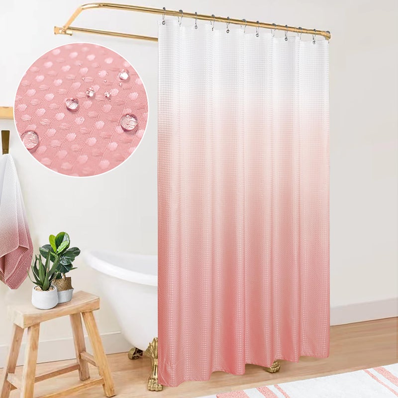 Mrs.Naturall MrsNaturall Pink Blush Shower Curtains for Bathroom Cute Teen Girls Kids Shower Curtain Sets White and Pink Boho Ombre Rose Gold Shower Curtain with Hooks 70 x 72 Inch Coral Peach Dusty Rose 