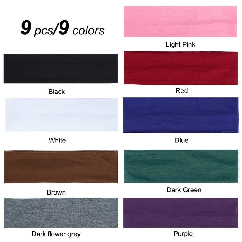 Ainitops 9Pcs Headbands for women Non Slip Headband, Soft Elastic Hair Bands for Women’s Hair, Fashion Cotton Cloth Stretchy Sweat Bands Headbands for Sports, Makeup, Gym, Running, Yoga, Workout (9Colors-C) - Image 4