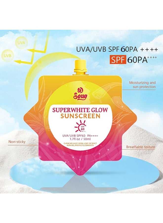 دوغ واقي الشمس سوبر وايت جلو، أساسيات العناية بالبشرة - واقي شمس فائق البياض ومحمية من الشمس 2 في 1، تركيبة خفيفة للغاية تناسب البشرة، جل مرطب، سريع الامتصاص، مقاوم للماء، 50مل/علبة - 2 قطعة - Image 3