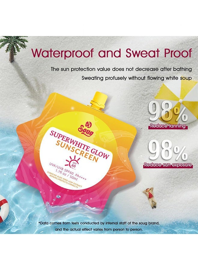 دوغ واقي الشمس سوبر وايت جلو، أساسيات العناية بالبشرة - واقي شمس فائق البياض ومحمية من الشمس 2 في 1، تركيبة خفيفة للغاية تناسب البشرة، جل مرطب، سريع الامتصاص، مقاوم للماء، 50مل/علبة - 2 قطعة - Image 2