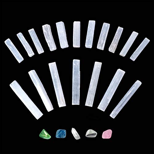 Blue Marble National Geographic Selenite Crystal Set - 2 lbs of Bulk Selenite Wands & 5 Premium Crystals, Rose Quartz, Hematite, Aventurine, Blue Quartz, Raw Crystals, Gemstones - Image 5