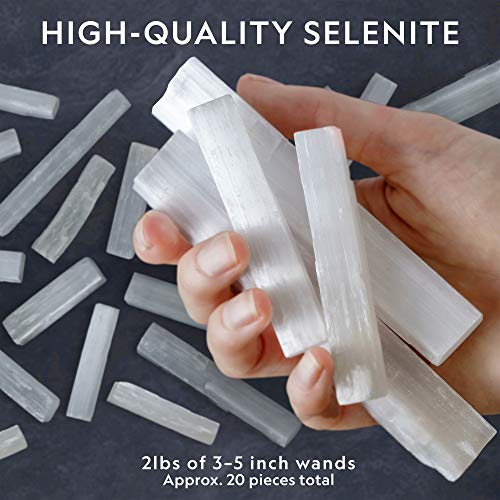 Blue Marble National Geographic Selenite Crystal Set - 2 lbs of Bulk Selenite Wands & 5 Premium Crystals, Rose Quartz, Hematite, Aventurine, Blue Quartz, Raw Crystals, Gemstones - Image 2