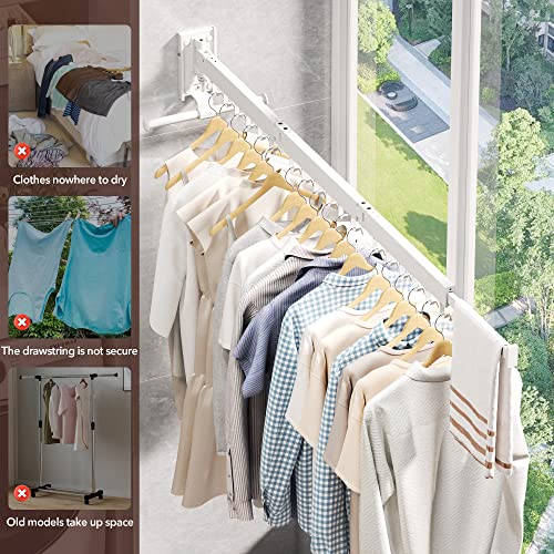 ZdwCyl Clothes Drying Rack,Laundry Drying Rack Wall Mount, Wall Mounted Clothes Rack,Retractable,Collapsible(Tri-Fold),Drying Rack Clothing,can Fold Upward & Left & Right,Space Saver, White Color - Image 5