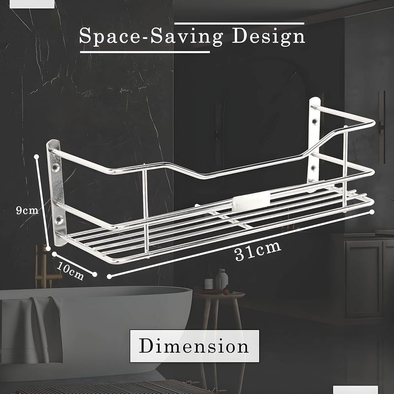 Kuber Industries Kuber Industries Stainless Steel Bathroom Shelf for Wall Washroom Organizer Shampoo Holder Stand 12 Inch Kitchen Storage Rack Silver - Image 3