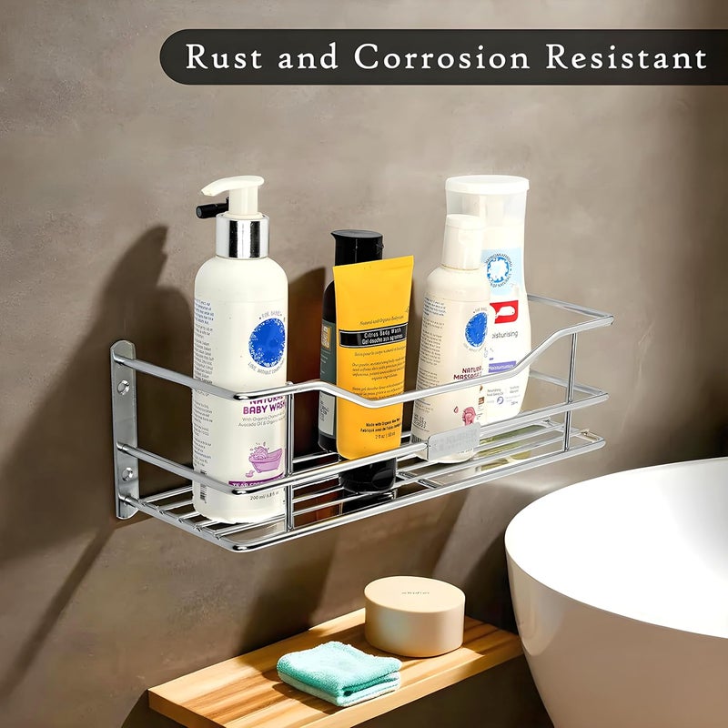 Kuber Industries Kuber Industries Stainless Steel Bathroom Shelf for Wall Washroom Organizer Shampoo Holder Stand 12 Inch Kitchen Storage Rack Silver - Image 4