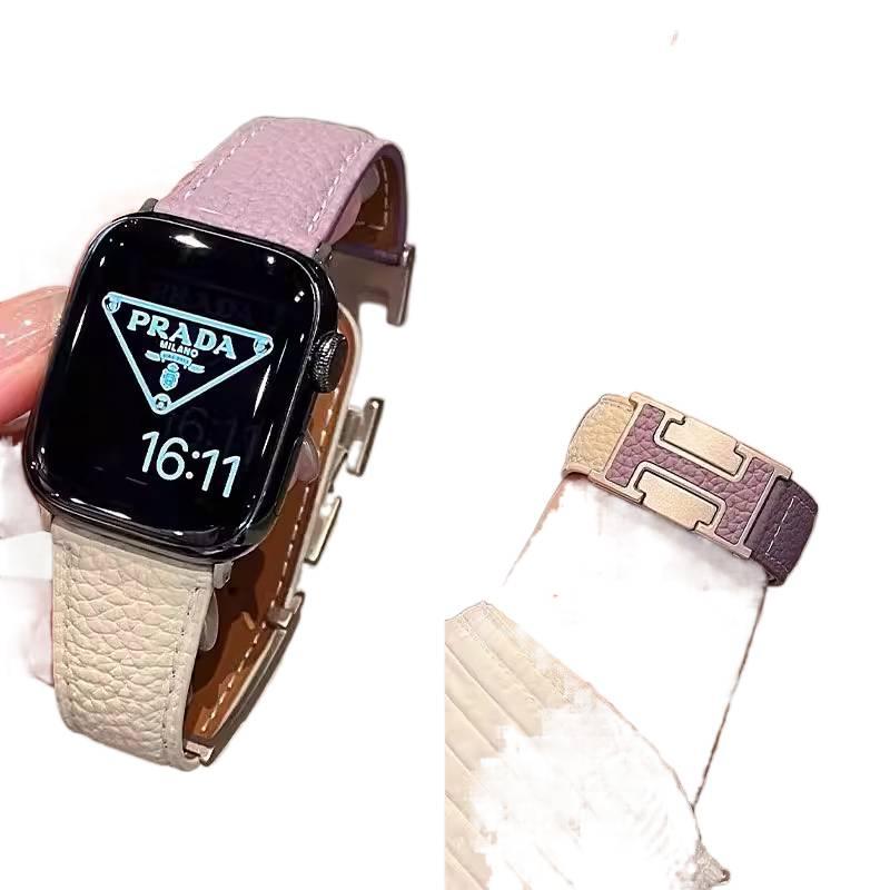 AD White Classic Leather Strap Smartwatch Band Compatible with Apple Watch / SE with Adjustable Fit Replacement Strap for Daily Wear - Image 3