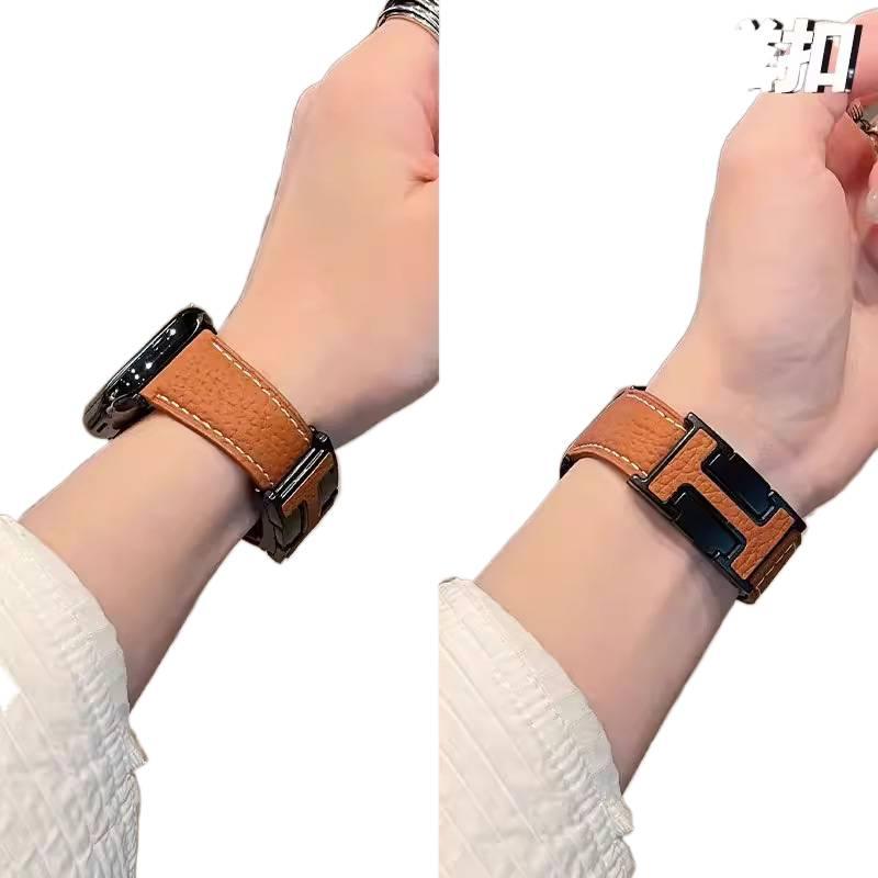 AD White Classic Leather Strap Smartwatch Band Compatible with Apple Watch / SE with Adjustable Fit Replacement Strap for Daily Wear - Image 4