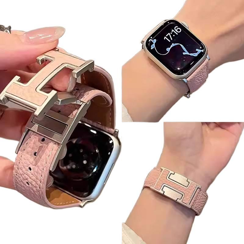AD White Classic Leather Strap Smartwatch Band Compatible with Apple Watch / SE with Adjustable Fit Replacement Strap for Daily Wear - Image 2