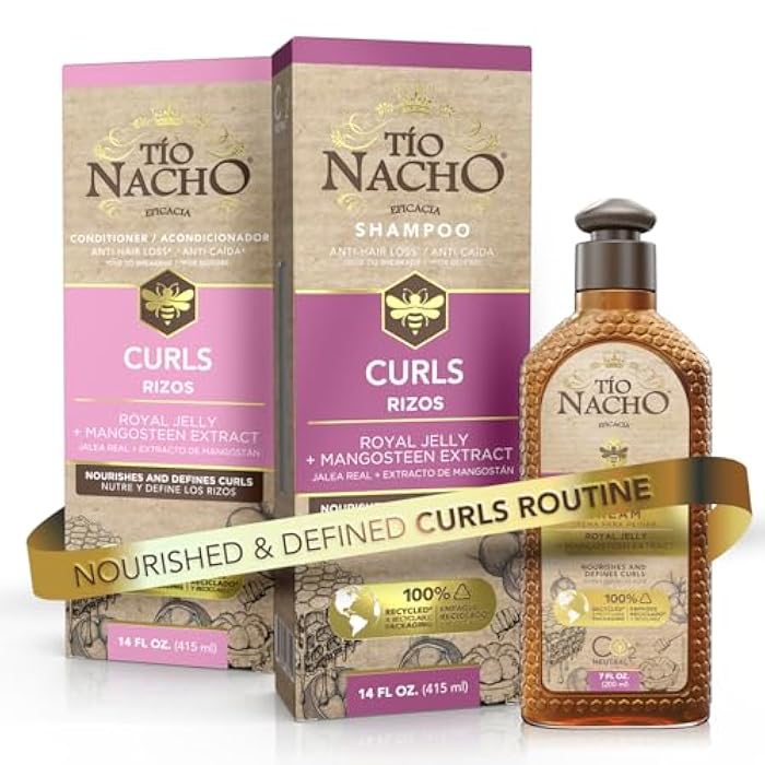 Tio Nacho Tío Nacho Curls Shampoo, Conditioner & Styling Cream Set for Curly & Wavy Hair with Royal Jelly & Mangosteen, Moisturizing, Frizz Control & Defining Curly Hair Bundles, 3‑Piece Set - Image 1