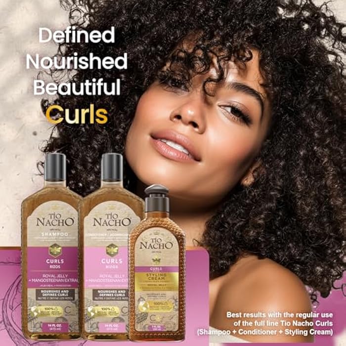 Tio Nacho Tío Nacho Curls Shampoo, Conditioner & Styling Cream Set for Curly & Wavy Hair with Royal Jelly & Mangosteen, Moisturizing, Frizz Control & Defining Curly Hair Bundles, 3‑Piece Set - Image 3