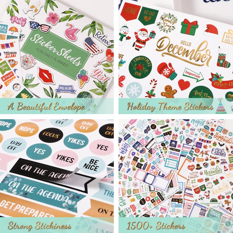 Vondafe Planner Stickers - Monthly Planner Stickers and Accessories 25 Pages 1500+ Stunning Functional and Colorful Stickers,Calendar Stickers Includes Festival Theme Journal Stickers - Image 2