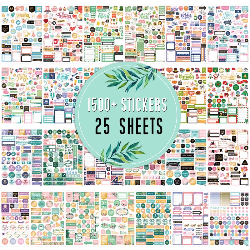 Vondafe Planner Stickers - Monthly Planner Stickers and Accessories 25 Pages 1500+ Stunning Functional and Colorful Stickers,Calendar Stickers Includes Festival Theme Journal Stickers - Image 1