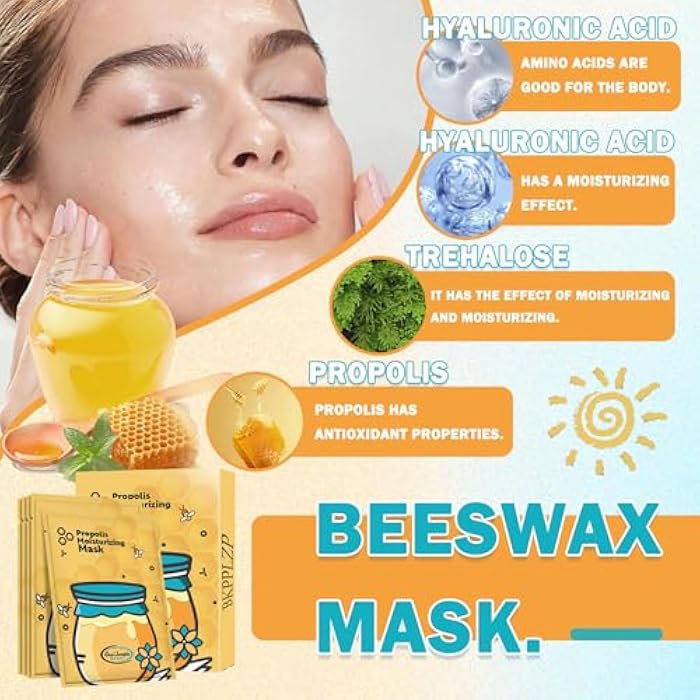 BKPPLZP Sheet Face Mask Set,Moisturizing Face Mask Skin Care,Brightening & Firming Sheet Masks,Hydrating Daily Facial Propolis Mask Set for Women,10 Pack - Image 3