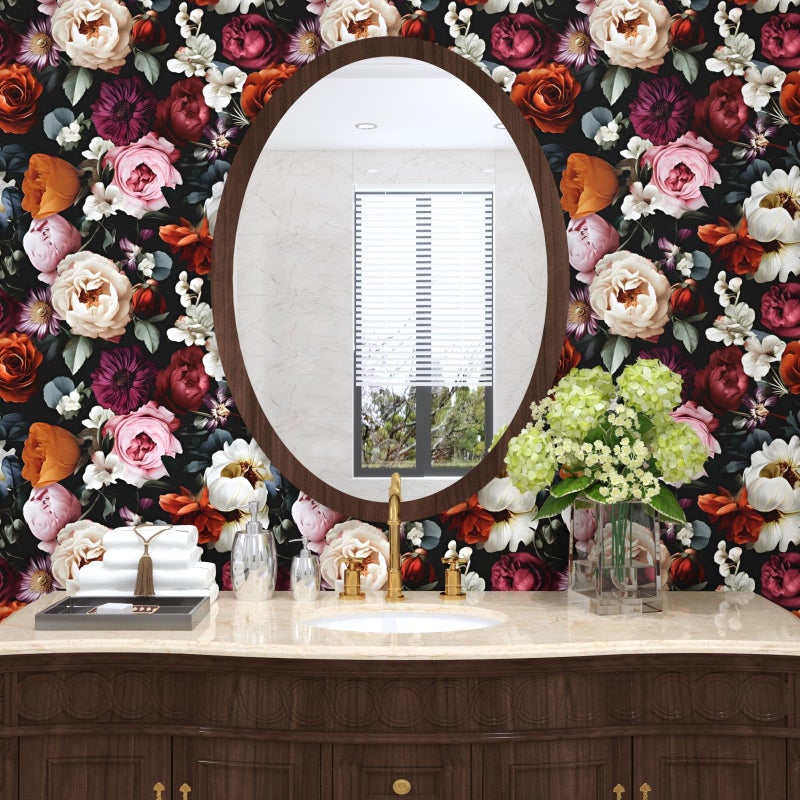 Laatse Floral Wallpaper Peel and Stick, Rose Flowers Contact Paper 17.5" x 118", Modern Wall Paper Self Adhesive Removable Waterproof for Room Walls Shelves Cabinet Drawer Table Decor(Black, Red) - Image 2