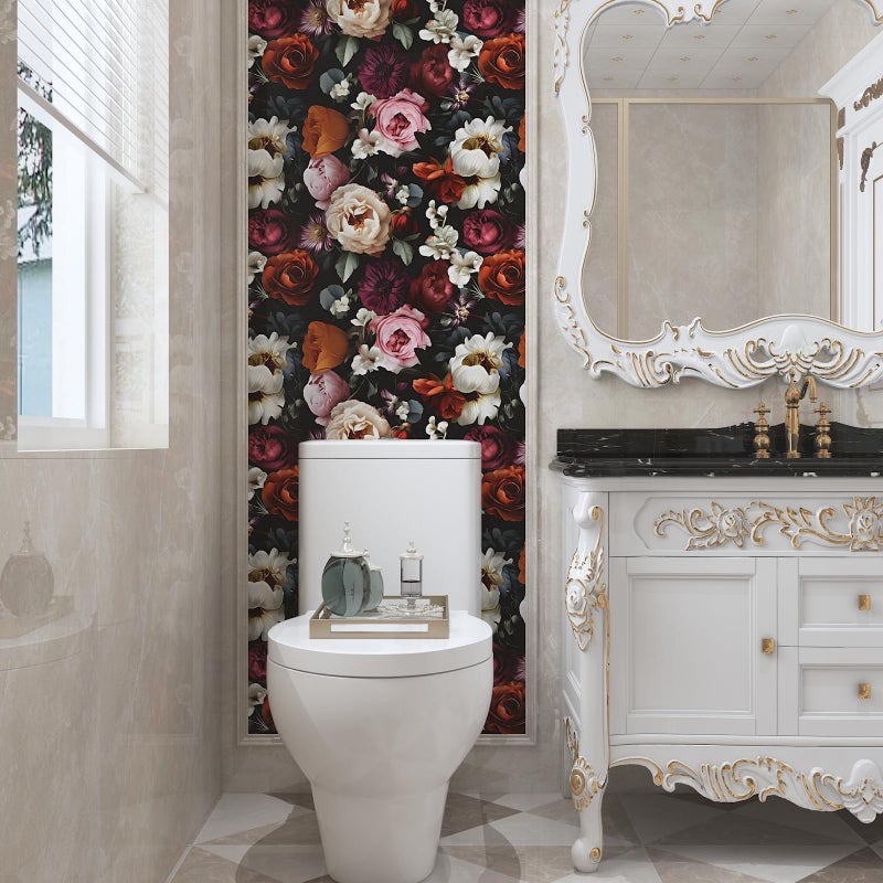 Laatse Floral Wallpaper Peel and Stick, Rose Flowers Contact Paper 17.5" x 118", Modern Wall Paper Self Adhesive Removable Waterproof for Room Walls Shelves Cabinet Drawer Table Decor(Black, Red) - Image 5