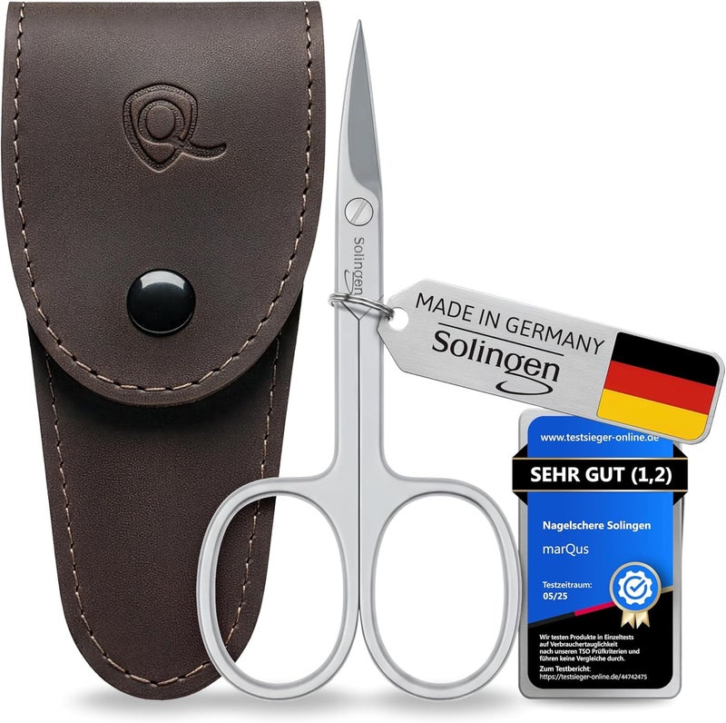 Solingen Nail Scissors for Women and Men Curved Manicure Scissor Made in Germany Extra Fine and Sharp in a Handy Case Ideal for Travelling as a Gift or for Home Use Brown