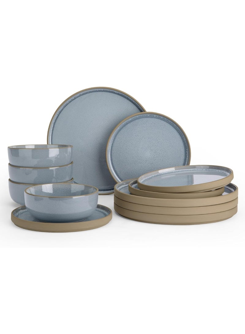 Famiware Nature 12 Piece Stoneware Dinnerware Set, Set for 4, Scratch Resistant, Microwave & Dishwasher Safe, Light Blue  - Image 1