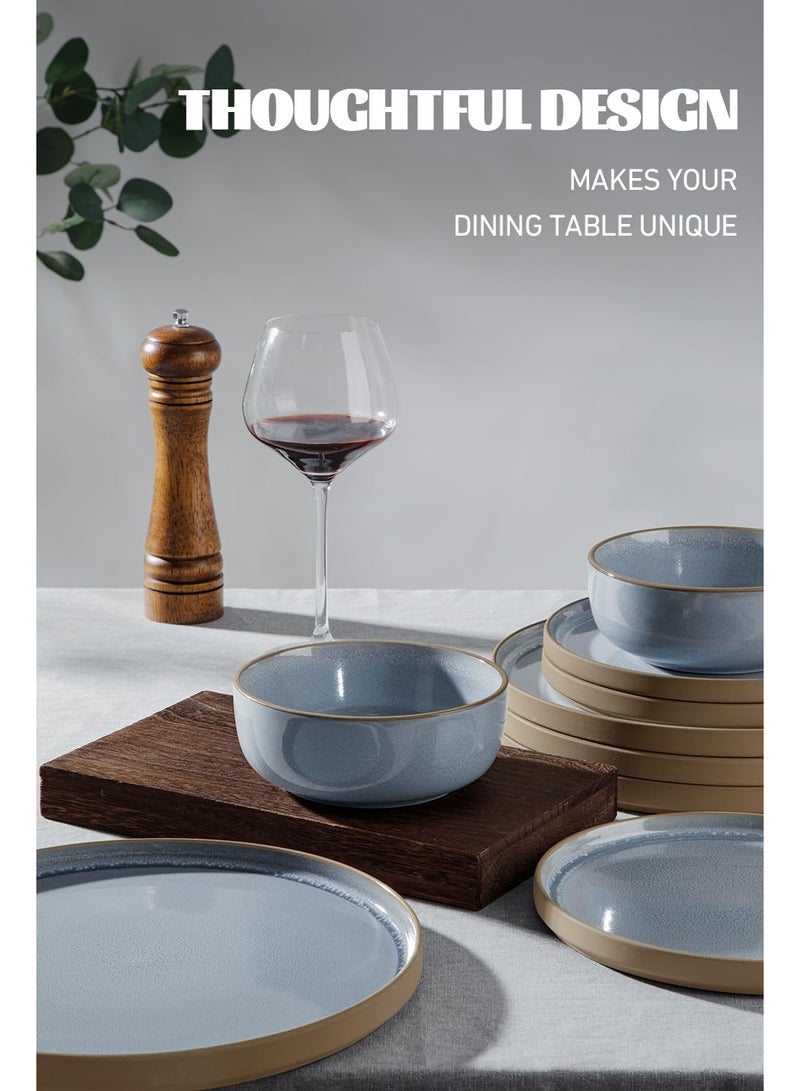 Famiware Nature 12 Piece Stoneware Dinnerware Set, Set for 4, Scratch Resistant, Microwave & Dishwasher Safe, Light Blue  - Image 3