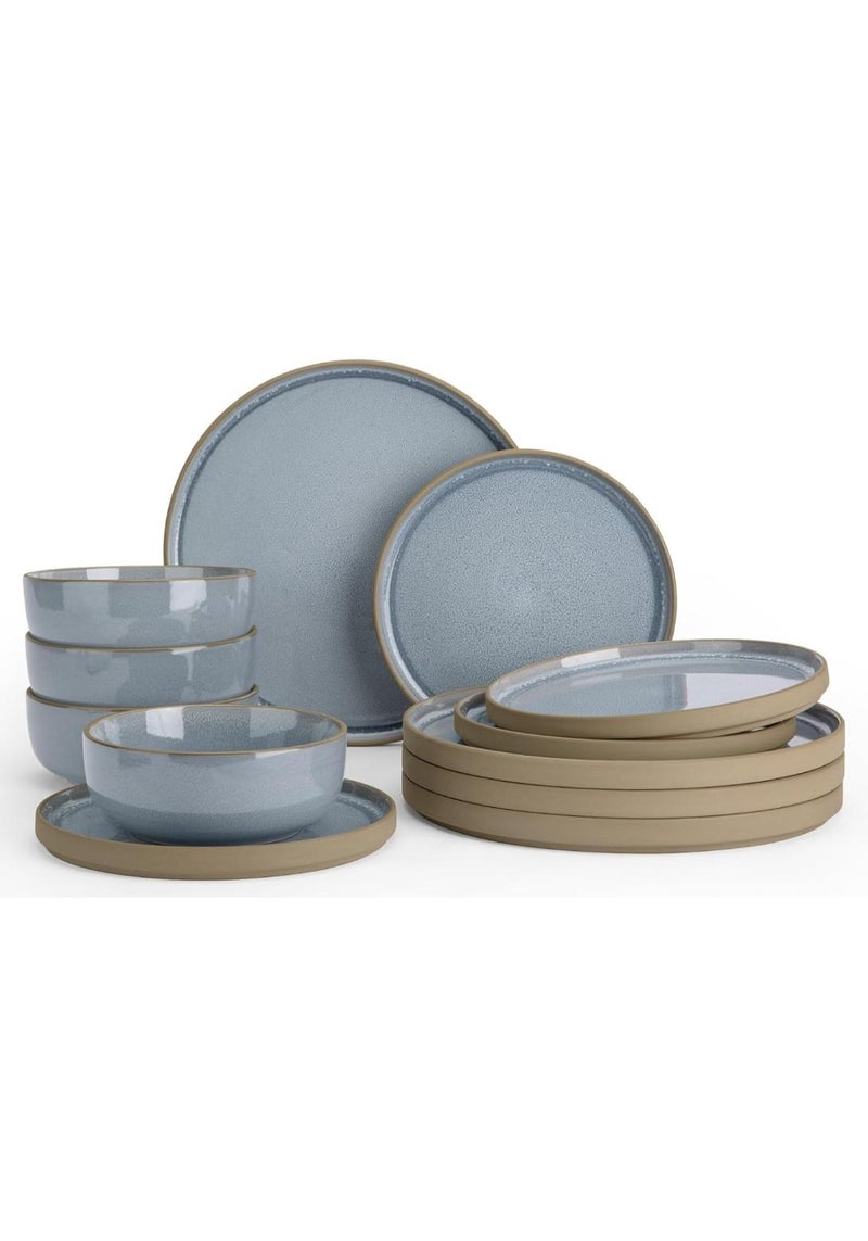 Famiware Nature 12 Piece Stoneware Dinnerware Set, Set for 4, Scratch Resistant, Microwave & Dishwasher Safe, Light Blue - Image 1