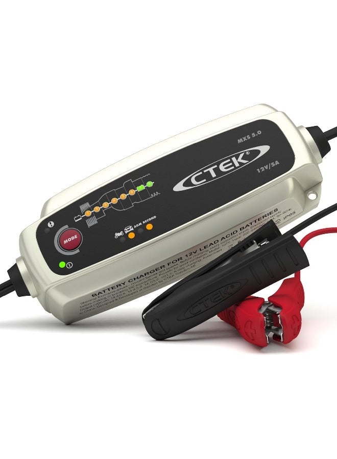 CTEK CTEK MXS 5.0 Battery Charger 12V- 5AP With Built-In Temperature Compensation, Motorcycle & Car Charger, Smart Battery Charger, Battery Maintainer With Reconditioning Mode & Dedicated AGM Mode UK Plug - Image 1