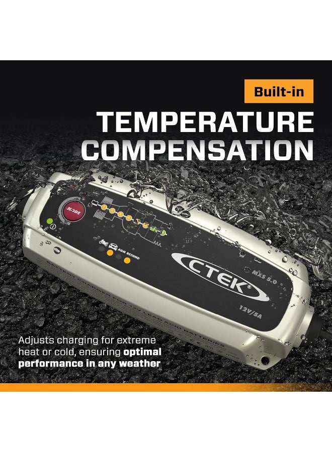 CTEK CTEK MXS 5.0 Battery Charger 12V- 5AP With Built-In Temperature Compensation, Motorcycle & Car Charger, Smart Battery Charger, Battery Maintainer With Reconditioning Mode & Dedicated AGM Mode UK Plug - Image 4