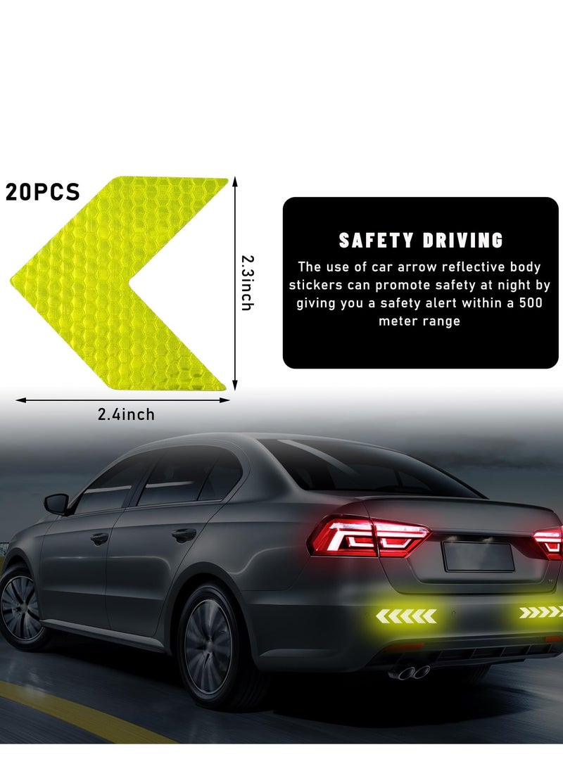Generic 20 PCS Car Arrow Reflective Stickers, Waterproof Safety Warning Sign Reflective Decal, High Night Visibility Reflector Tape for Auto Trunk Rear Bumper Body, Car Accessories (Fluorescent Yellow)  - Image 2