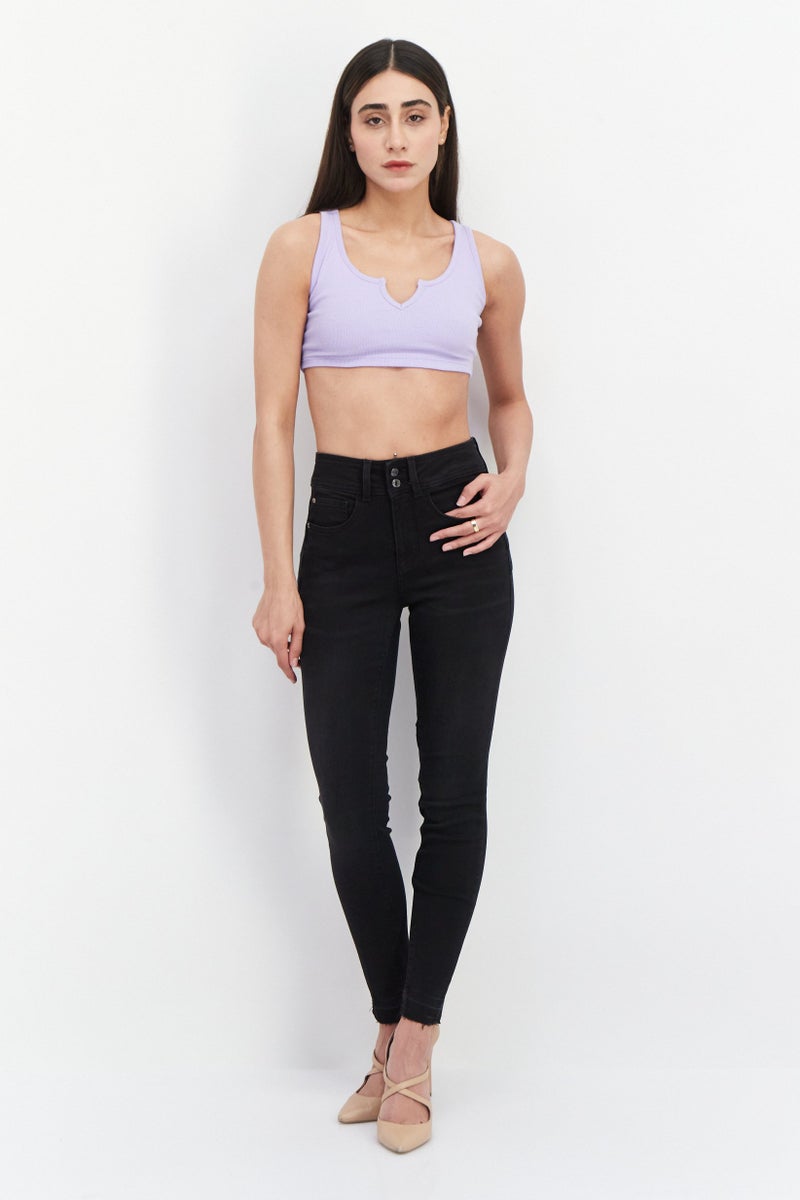 GUESS Women Skinny Fit Solid Stretchable Jeans, Black - Image 3