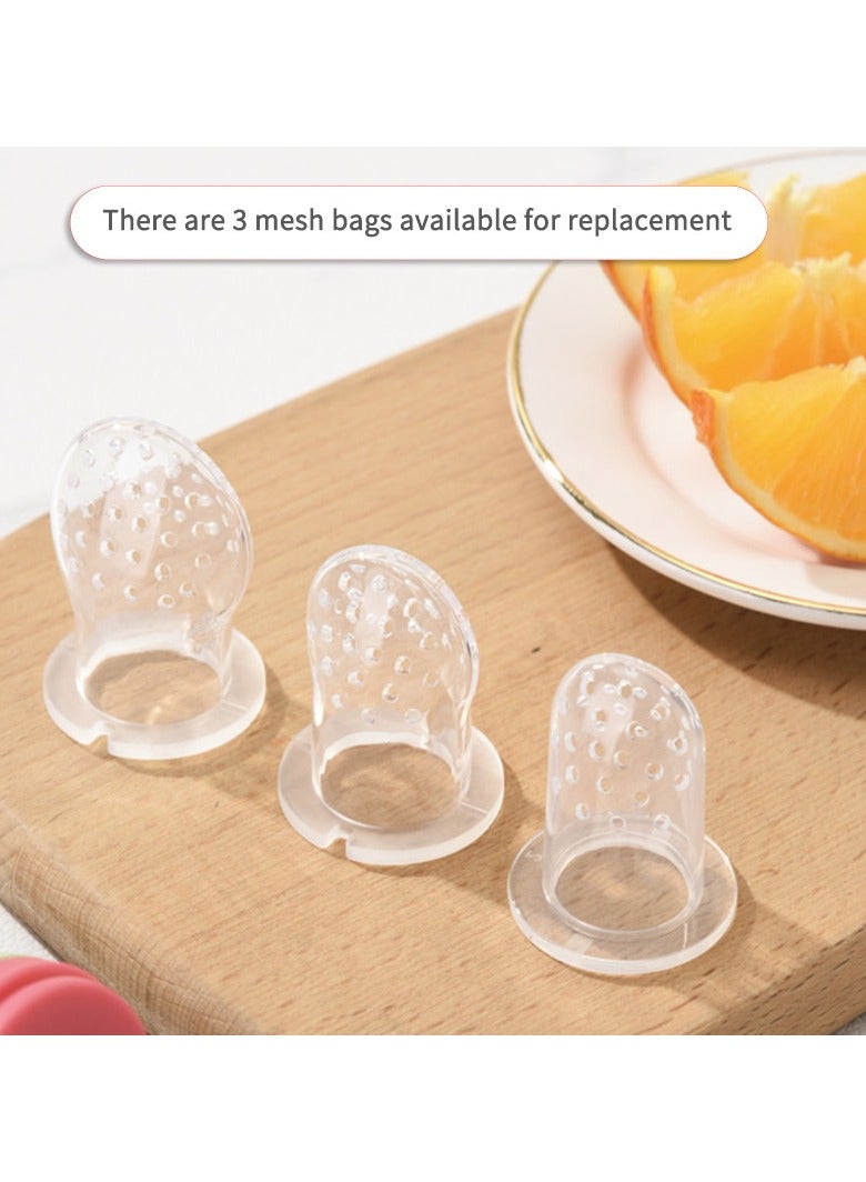 Twisoo Silicone Infant Fruit Feeder - BPA-Free Silicone 3 Size Mesh Nipple - Safe Fresh Vegetable & Fruit Feeder for Babies, Easy to Hold, Ideal for Weaning & Teething (Pink) - Image 2